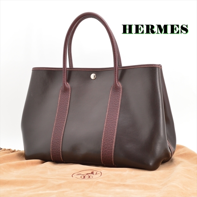 1円 HERMES エルメス 美品 正規品 希少 ★ガーデンパーティー★ アマゾニア PM ヴィンテージ トートバッグ レディース ダークブラウン_画像1