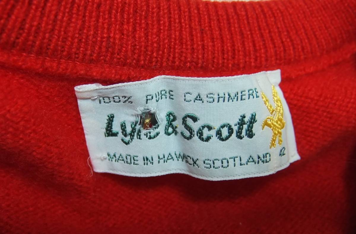 英国製 Lyle&Scott カシミヤ Ｖネック セーター 赤 42 ニット カシミア ライル&スコット イングランド製_画像7