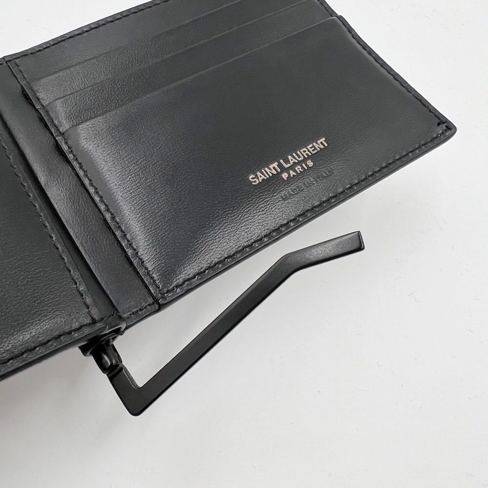 鑑定済み新品未使用品 SAINT LAURENT PARISサンローラン 二つ折り財布 マネークリップ ビルクリップウォレット タイニーカサンドラ 黒_画像9