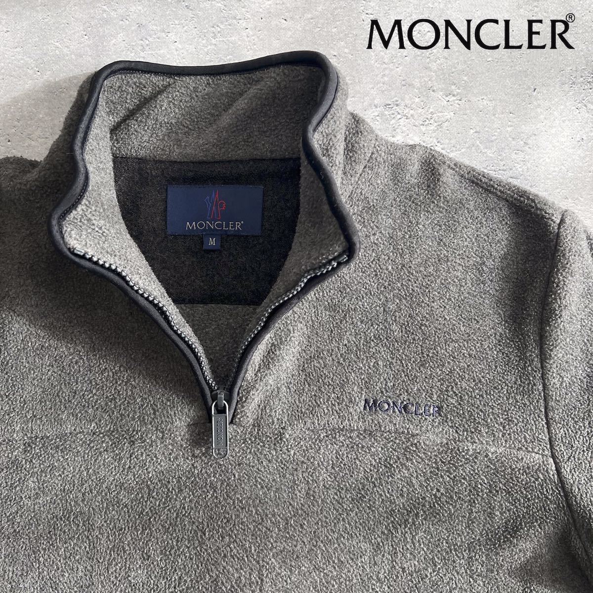 美品 正規品 モンクレール MONCLER フリースハーフジップ トップス サイズM グレー レディース プルオーバー スウェット 青タグ_画像1