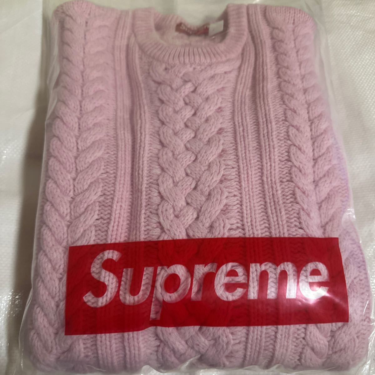 新品】M 23FW Supreme Applique Cable Knit Sweater Pink シュプリーム