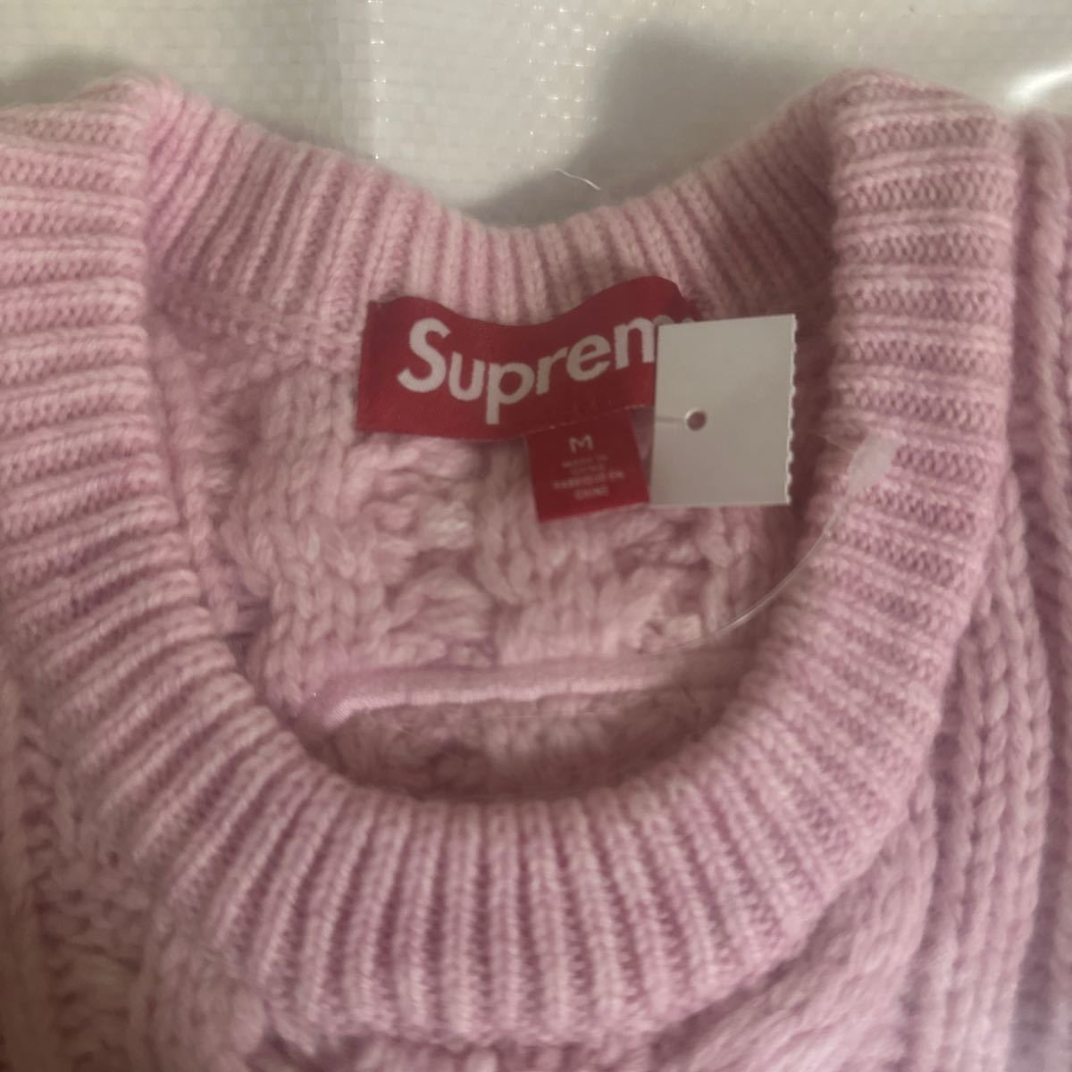 新品】M 23FW Supreme Applique Cable Knit Sweater Pink シュプリーム