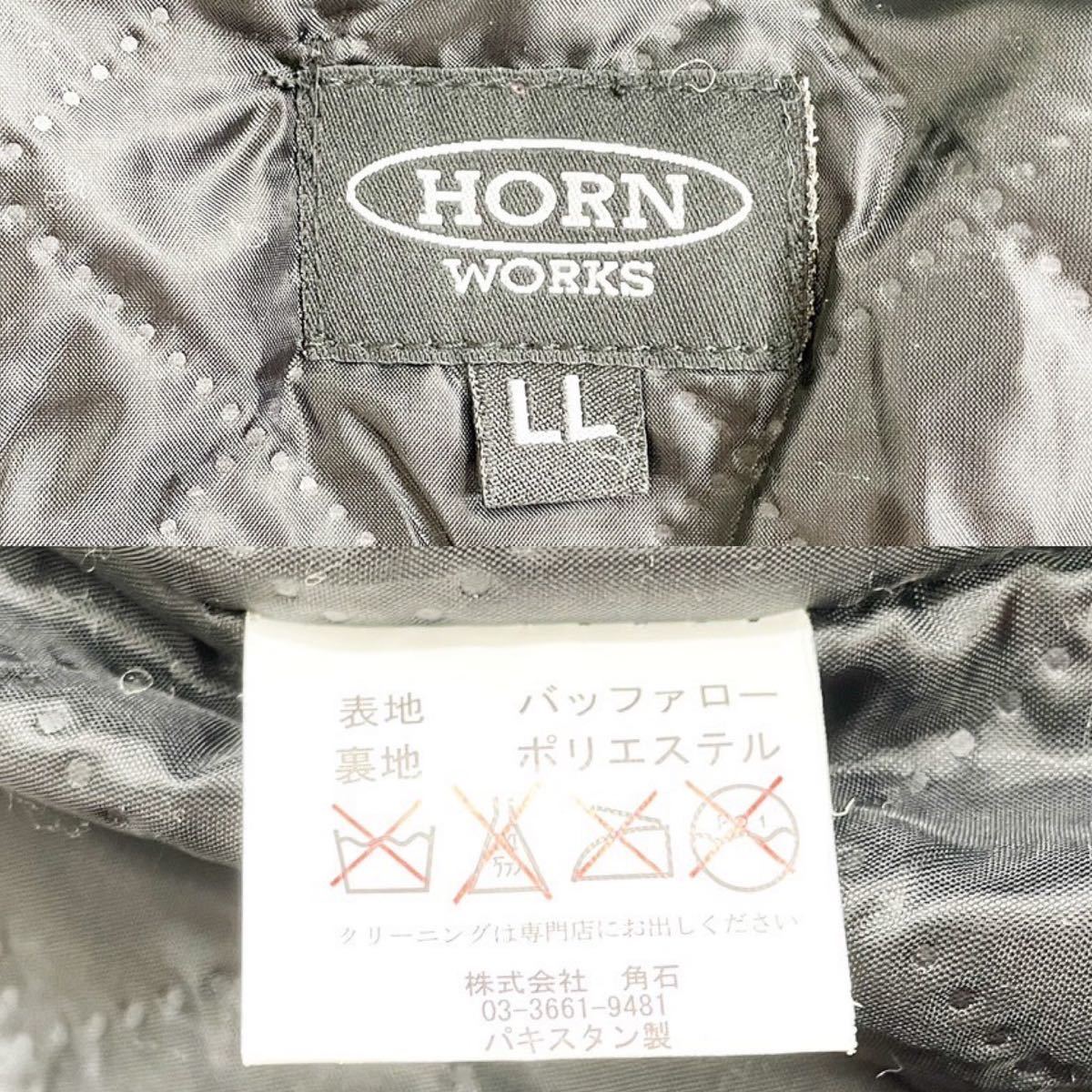 美品!LL!バッファローレザー×裏地キルティング ホーンワークス/HORN WORKS【風合い◎牛革】シングルライダース ブルゾン ブラック 黒_画像10