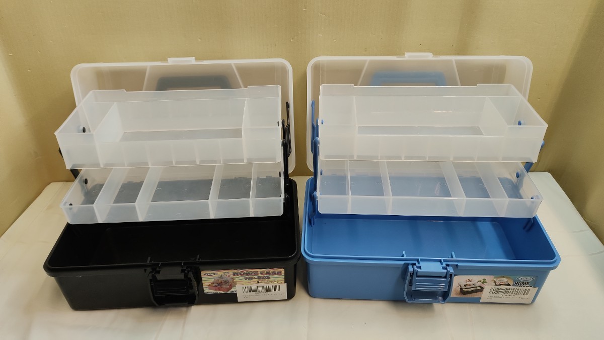 ★TOYO 樹脂製 3段式ツールボックス 2点セット HP-320 東洋スチール 工具箱 プラケース 黒 青 ブラック ブルー_画像1