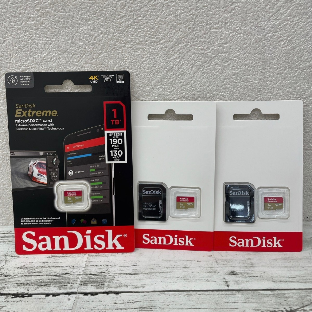 【Ｋ】 SanDisk サンディスク 4K 1TB extreme microSDXC Extreme 130MB 190MB おまとめ３セット microSD 新品未使用 未開封【3847】の画像1
