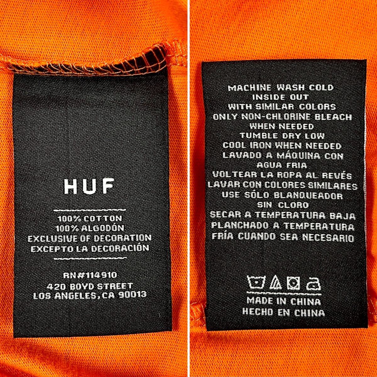 新品 HUF ハフ モータースポーツ ロゴ ワッペン 反射リフレクター ライン ポケット スケーター オーバーサイズ ビッグTシャツ オレンジ XL_画像5