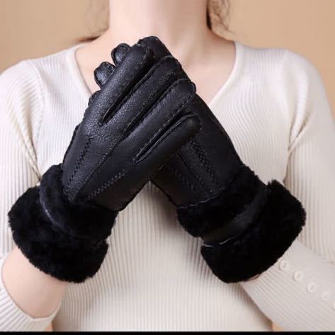  new goods unused * mouton gloves lady's leather glove warm! black * type pushed .