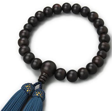 《日本製》　男性用数珠　縞黒檀（艶消）　22玉　数珠袋付