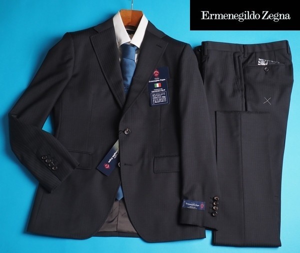 新品17.3万円 大手百貨店扱い 秋冬『Ermenegildo Zegna ゼニア TRAVELLER 伊製生地』ウール100% ストライプ スーツA5濃灰(C) 1010081_画像1