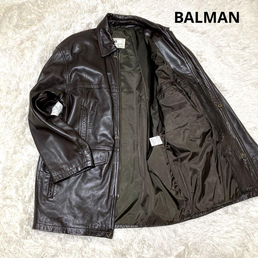 BALMAIN ラムレザージャケット 羊革 本革 バルマン ダークブラウン