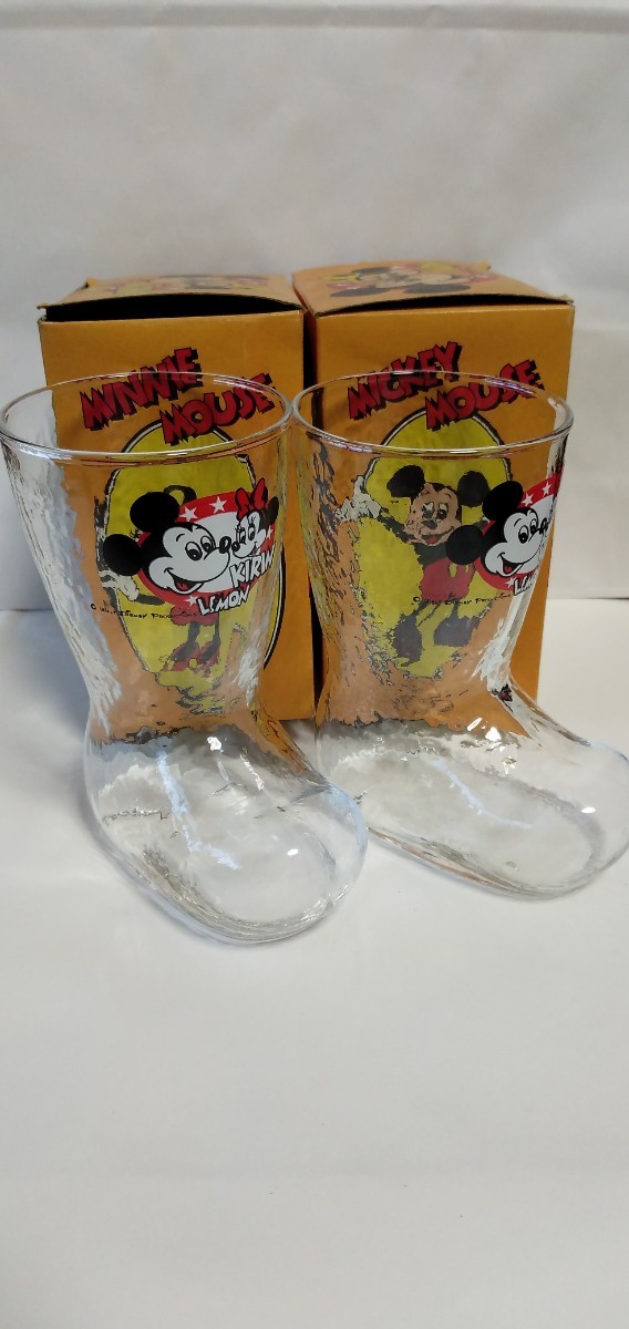 Kirin Lemon Mickey Mouse Boots Glass 2 Set Rare Not For Sale Retro Disney