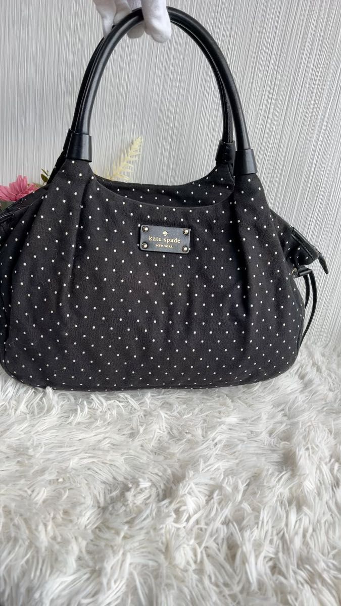 kate spade NEWYORK トートバッグ　キャンバス　ドット柄　ブラック系