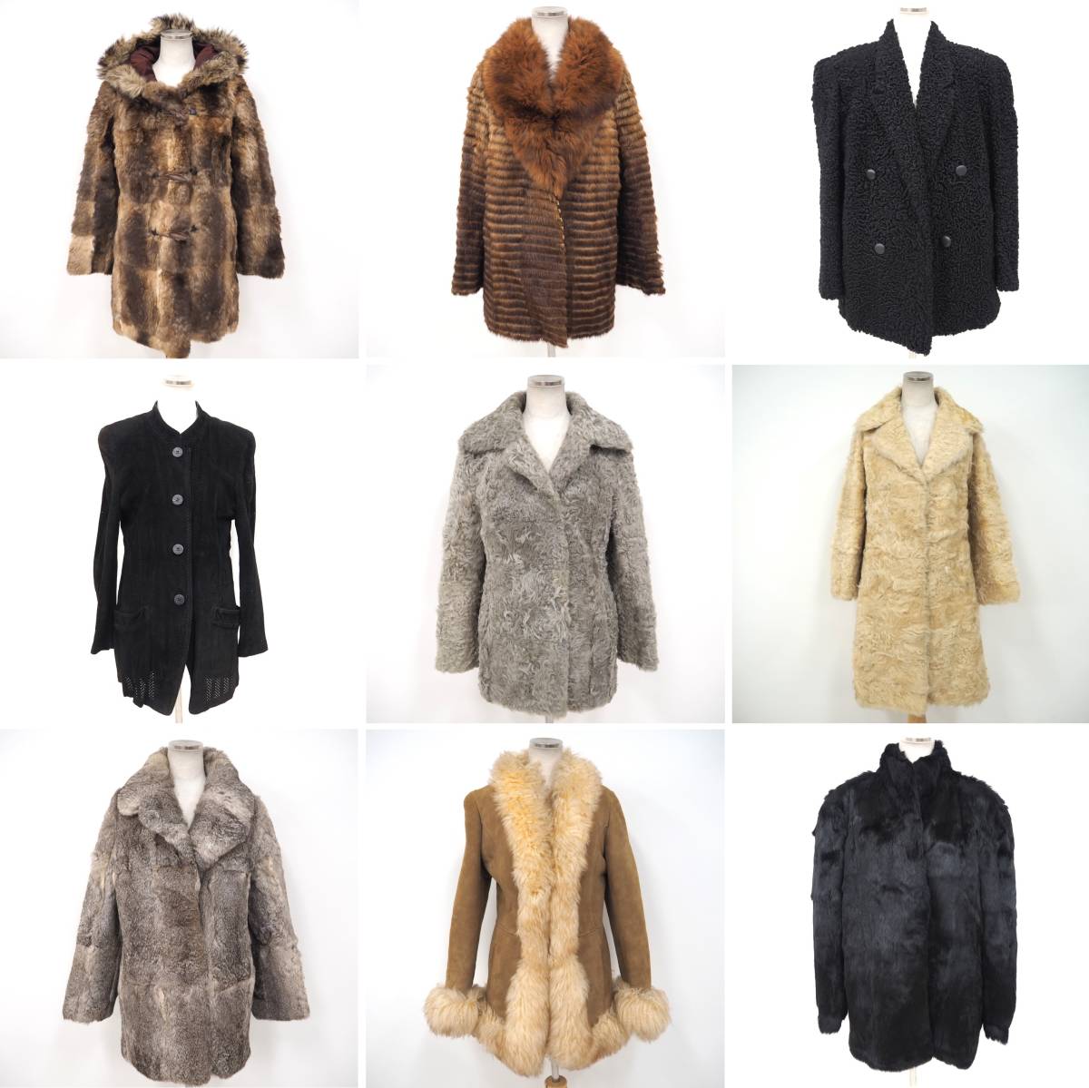 毛皮卸売り まとめて【 FUR ９点セット 】リアルファー コート　９着組◆オリラグ・ラム・豚革・ラビット・ムートン他◆同梱不可◆C016_画像1