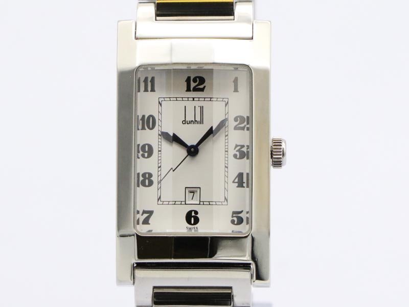 【 ダンヒル dunhill 】腕時計 KVQM ダンヒリオン ファセット 3面カットガラス SS クォーツ デイト ホワイト文字盤 メンズ 新着 11023-0