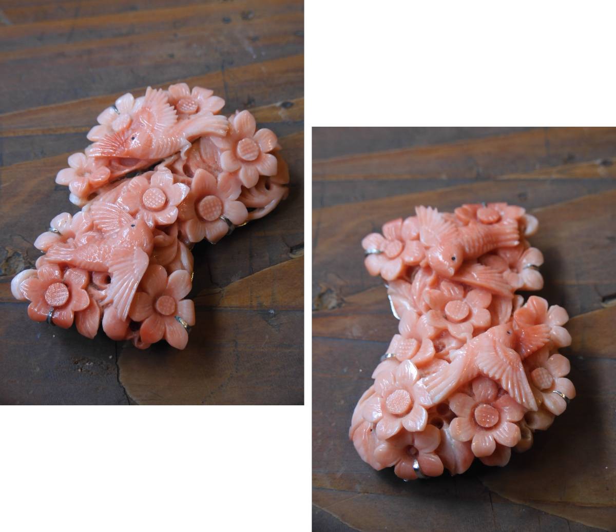 ◆ 本珊瑚 花鳥図彫刻 帯留め 約33.5g / 珊瑚 サンゴ かんざし 簪 緒締め 玉 根付_画像2