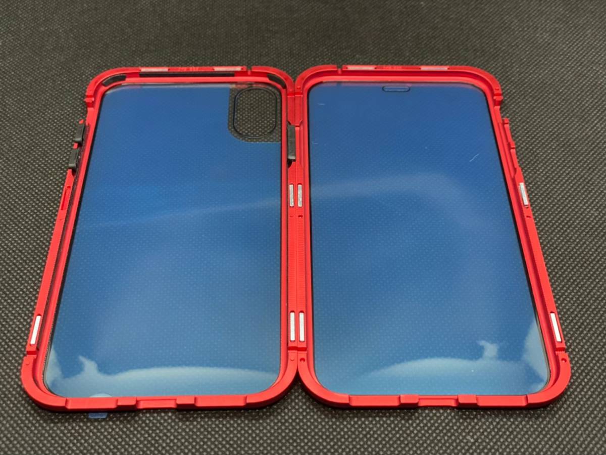 【sale】iPhoneケース 両面ガラスカバー ガラスケース 両面保護 スカイケース マグネット式 両開きカバー バンパーレッド