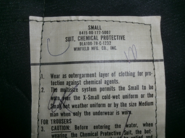 ★`78製/未使用デッド WINFIELD MFG,Co.製 U.S.ARMY SUIT, CHEMICAL PROTECTIVE 米軍放出実物 ケミカルプロテクティブスーツ _画像6