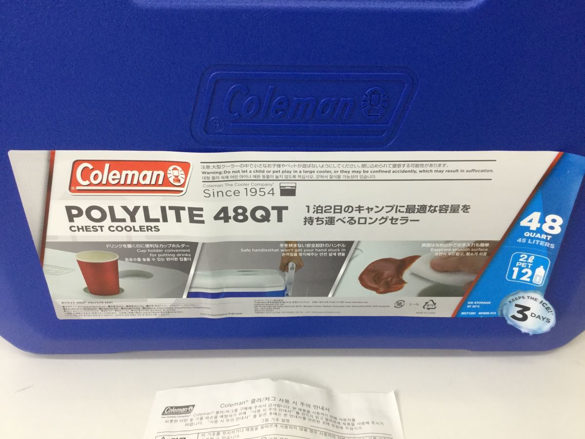 ●代KNI023-140【未使用品】Coleman コールマン クーラーボックス [ポリライト 48QT] 約45L ブルー_画像2