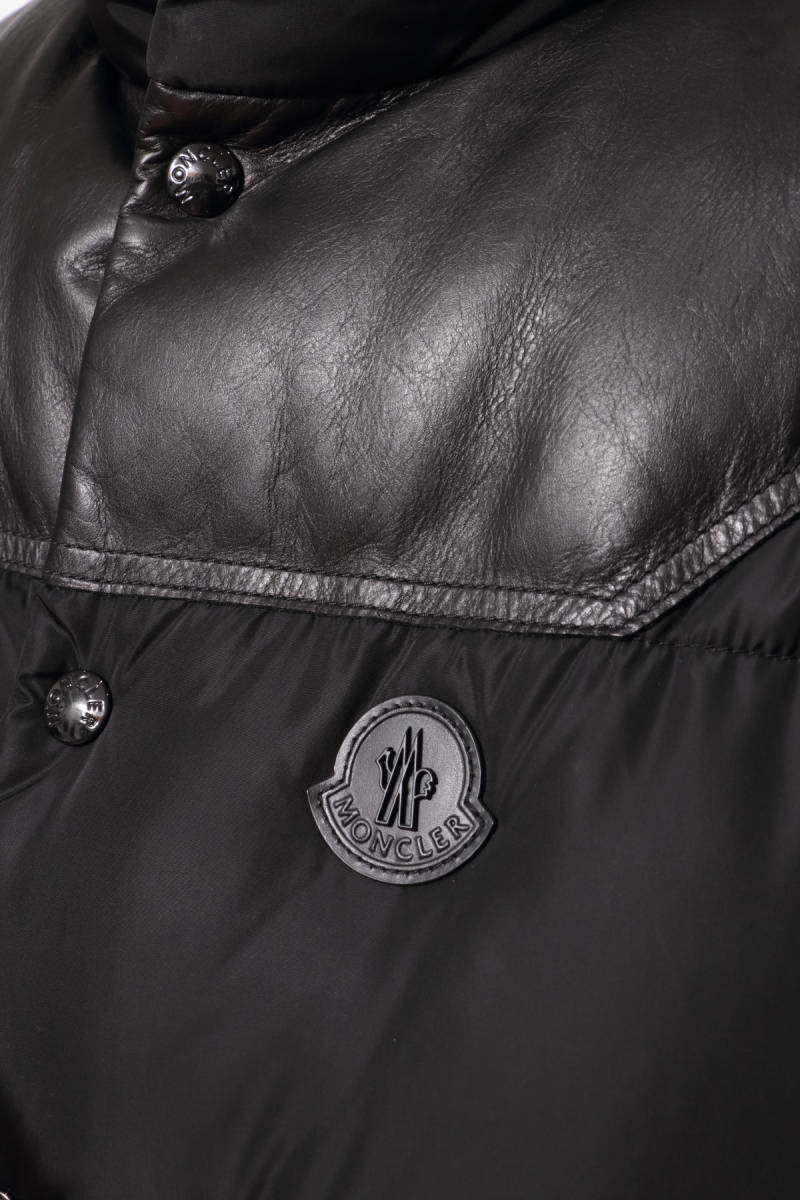 クリーニング済み 国内正規 国内一店舗限定 MONCLER モンクレール ADAM GILRT レザー ＆ ナイロン 切り返し ダウンベスト サイズ1 size M_画像3