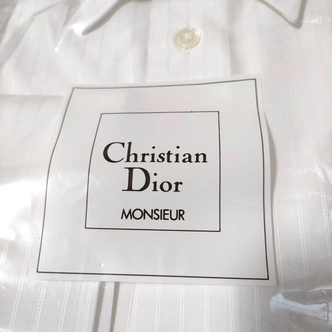 新品未使用■クリスチャンディオール Chistian Dior 長袖Yシャツ ホワイト 白 ストライプ Mサイズ相当_画像3