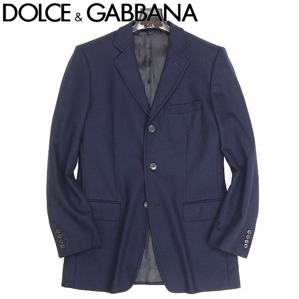 ◆DOLCE & GABBANA ドルチェ＆ガッバーナ ストレッチ ウール 3釦 ジャケット 紺 ネイビー 48_画像1