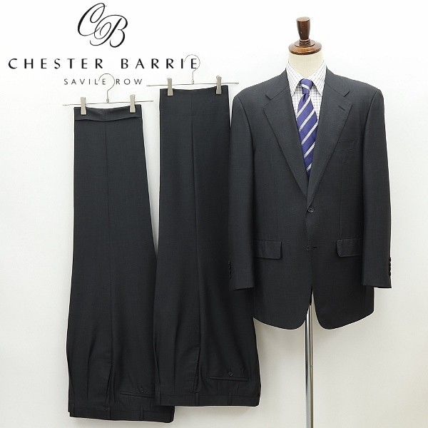 ◆CHESTER BARRIE チェスターバリー モヘヤ混 2パンツ 2釦 スーツ セットアップ チャコールグレー PM_画像1