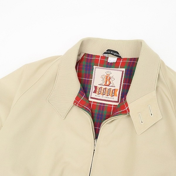 ◆BARACUTA バラクータ 裏地チェック柄 G9 スウィングトップ ハリントン ジャケット ライトベージュ 112cm/44_画像4