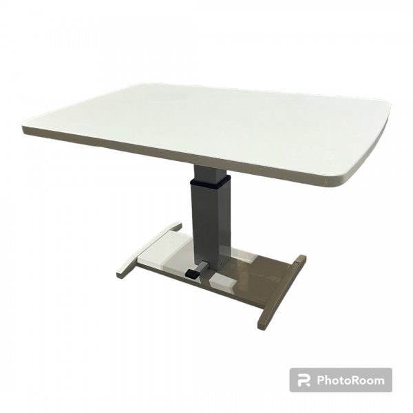 シギヤマ家具 ガス圧昇降式テーブル リフティングテーブル ホワイト ダイニングテーブル_画像1