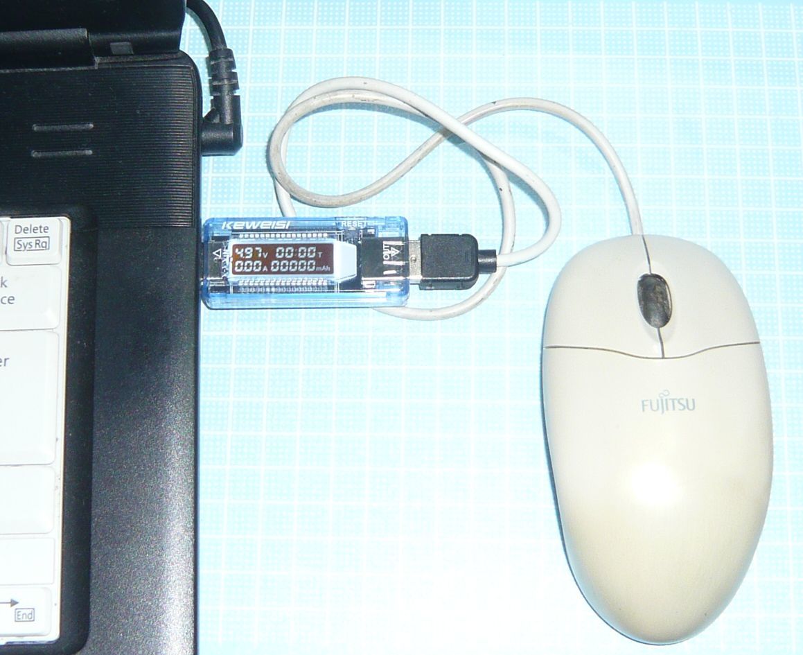 USBT704 便利です_ USB 電圧 電流 チェッカー USB 電圧 電流 監視 モジュール_マウス接続動作時の例です。
