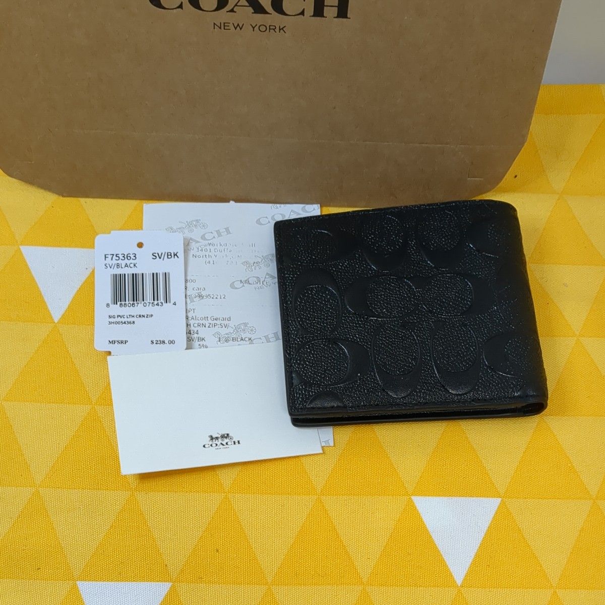 コーチ　COACH 折財布　メンズ財布　小銭入れ　シグネイチャーブラック　F75363 新品未使用