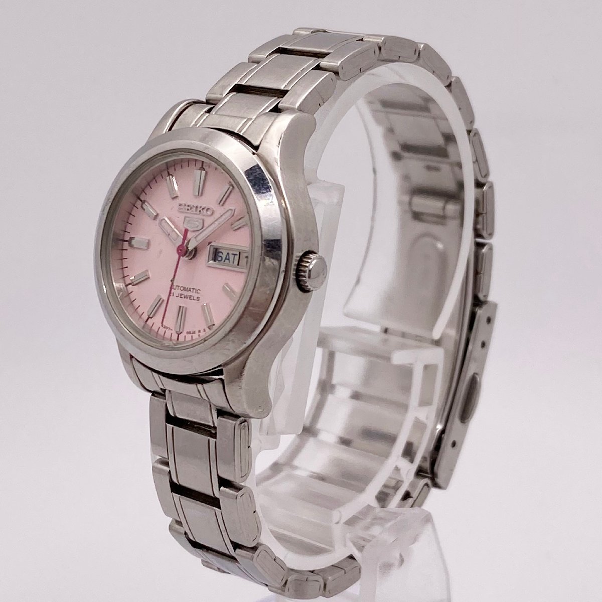 【稼働】SEIKO セイコー5 4207-01F0 ピンク文字盤 デイデイト 21石 AT/自動巻き レディース腕時計_画像2