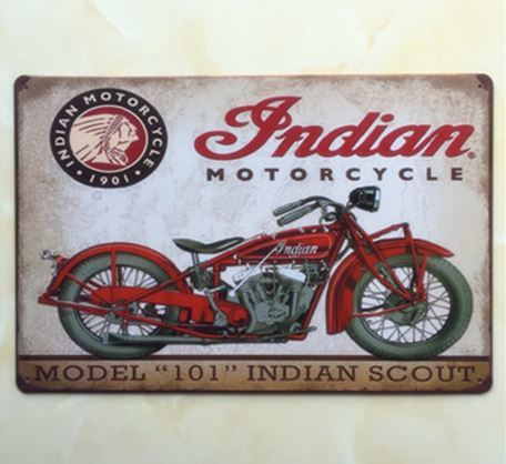 K258 新品●ブリキ看板 バイク インディアン Indian クラシック アメリカ雑貨 お店や バーに ティンサイン ビンテージ アンティーク_画像1