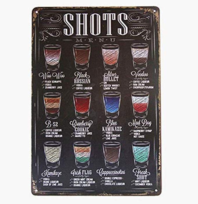 K325 新品◆ブリキ看板 SHOTS お酒 カクテル グラス 居酒屋 バー 飲み屋さんに最適 レトロ アンティーク_画像1