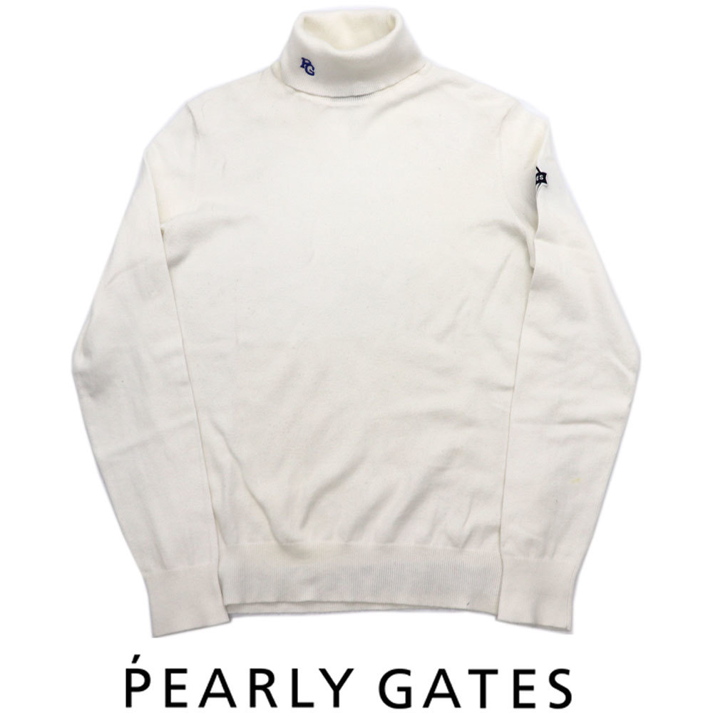PEARY GATES パーリーゲイツ レディース　ゴルフウェア ストレッチ　コットンニット　タートルネックセーター　ホワイト　白　SIZE 0（S)_画像1
