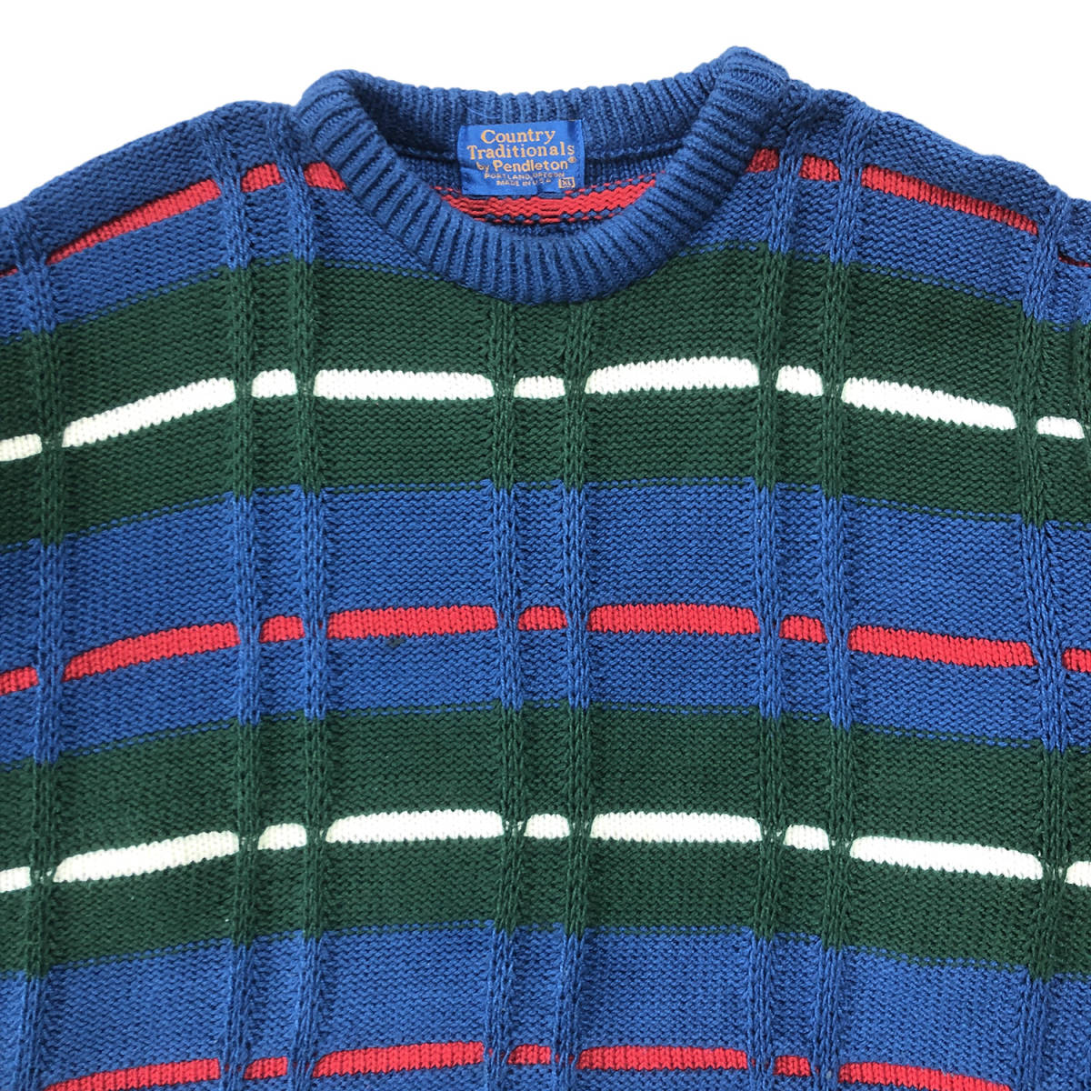 90S USA製 ペンドルトン カントリートラディショナルズ コットン デザインニット クルーネック セーター メンズXL Pendleton 古着 BJ0550_画像3