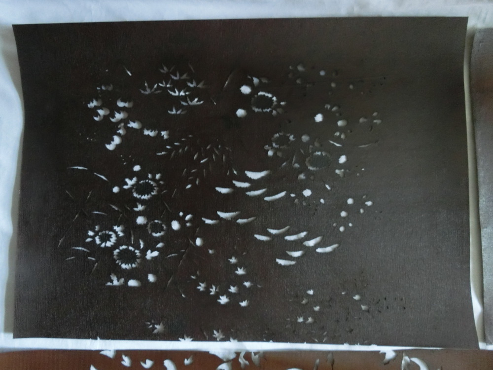 ●伊勢型紙　型染 4枚組 紗張り 柿渋 切絵 図案 デザイン アンティーク_画像2