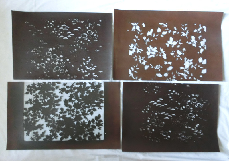 ●伊勢型紙　型染 4枚組 紗張り 柿渋 切絵 図案 デザイン アンティーク_画像1
