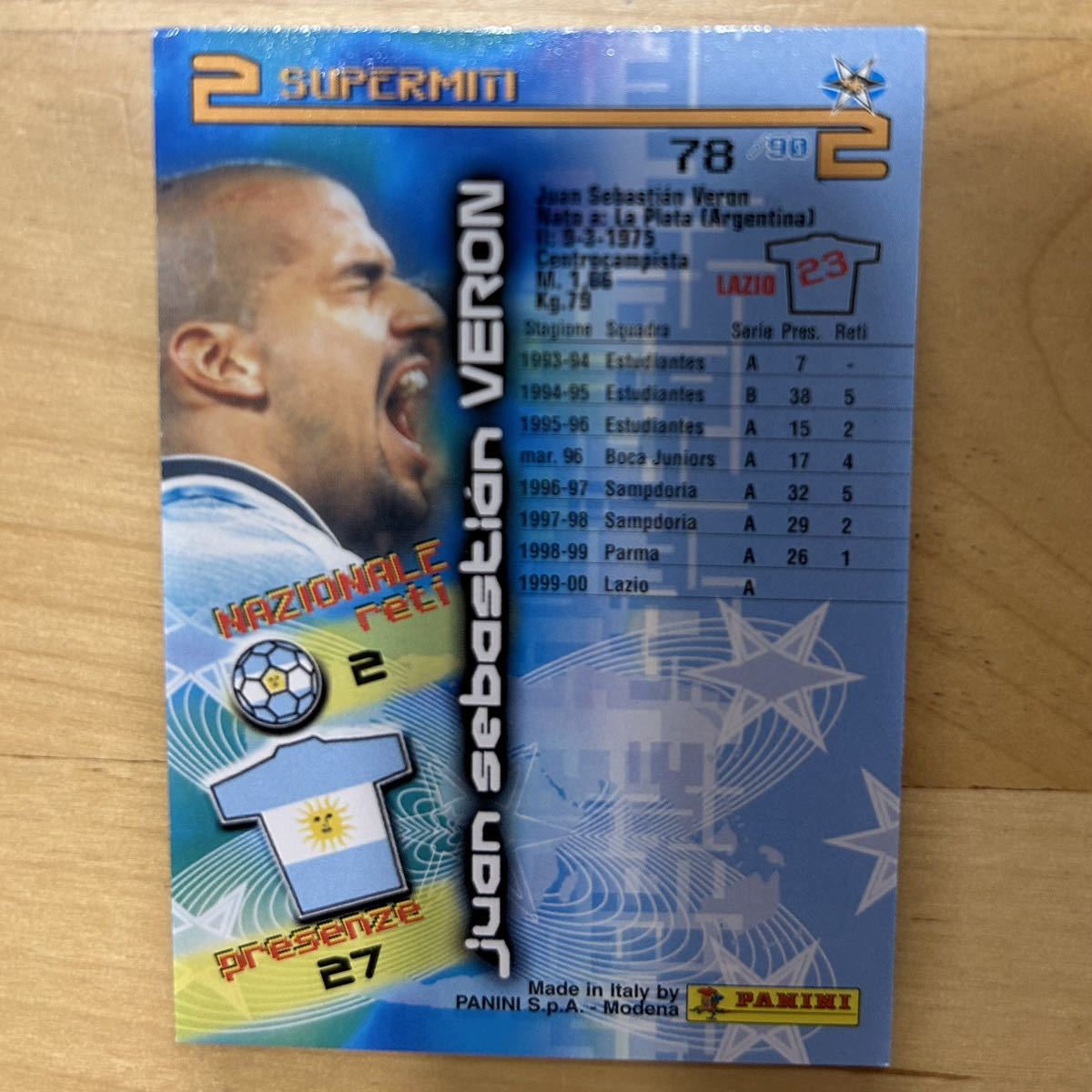 【同梱可能】即決！PANINI パニーニ カルチョ2000 セリエA LAZIO ラツィオ ファン・セバスチャン・ベロン 美中古品 アルゼンチン代表_画像2