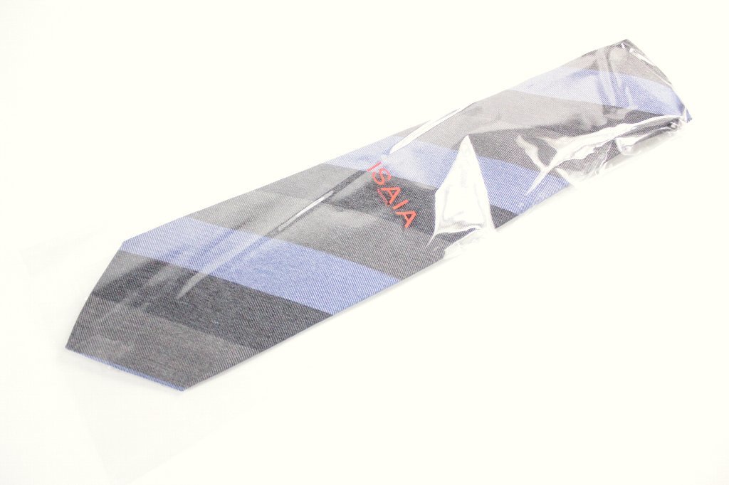 【ISAIA】イザイア 自社製造のセッテピエゲ仕様のネクタイ ストライプ柄 ブルー×グレー系 新品未使用 現地定価4万円_画像8