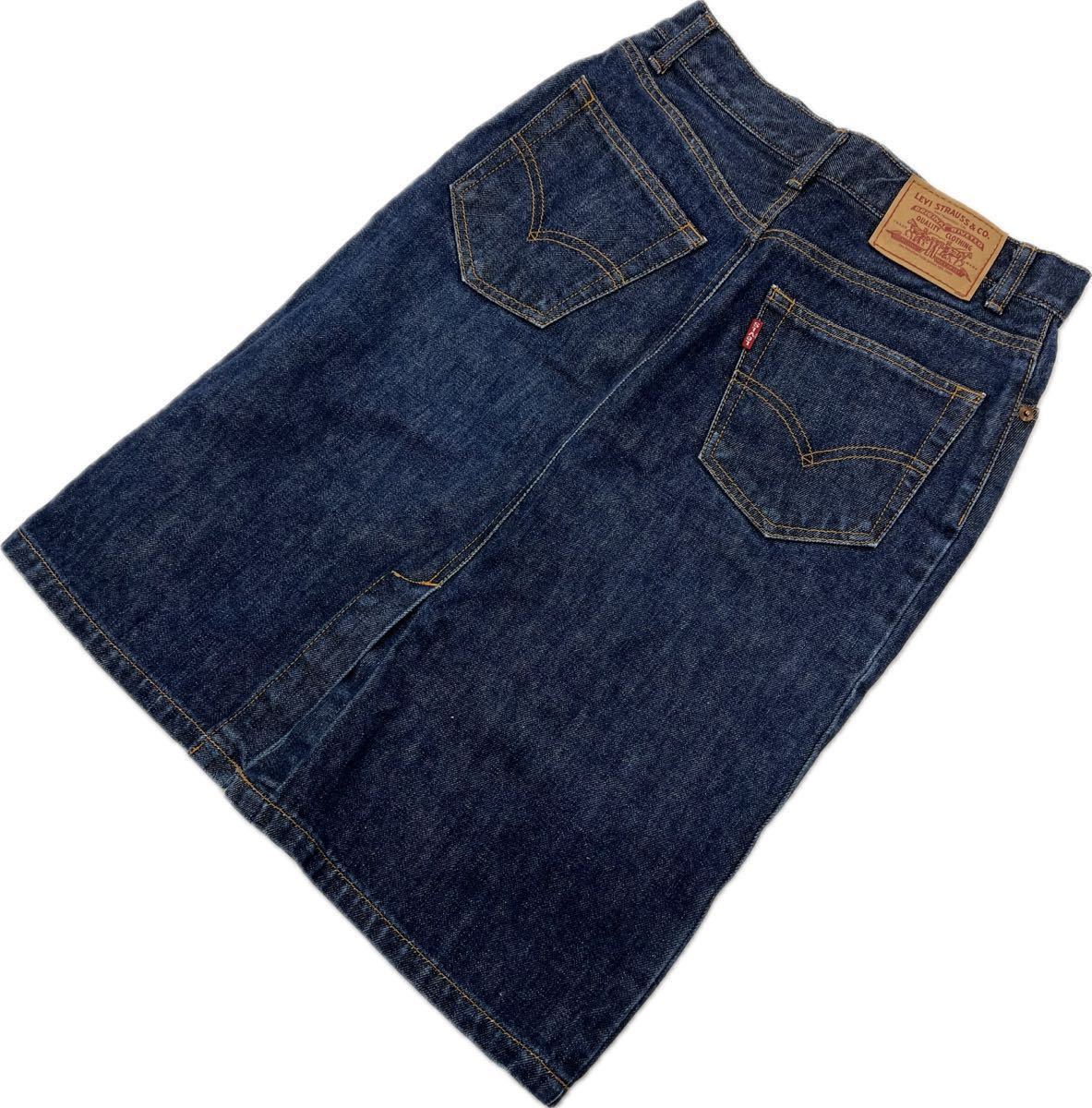 00s ☆ Levi's ☆ 着回し抜群◎ デニムスカート 膝下 スカート 濃紺 インディゴ W28 アメカジ 大人カジュアル 古着 リーバイス■Ja7048_画像2