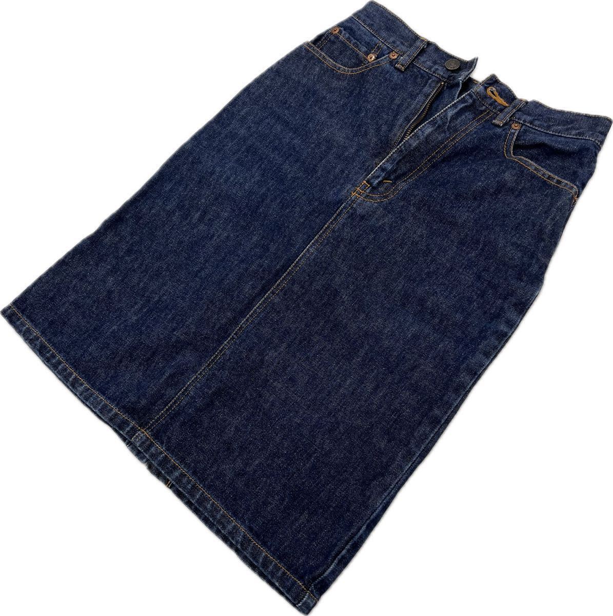 00s ☆ Levi's ☆ 着回し抜群◎ デニムスカート 膝下 スカート 濃紺 インディゴ W28 アメカジ 大人カジュアル 古着 リーバイス■Ja7048_画像1