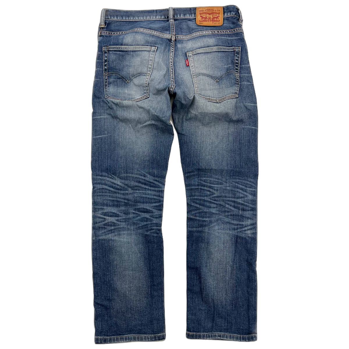 Levi's ☆ 551 かっこいい色落ち◎ ストレッチ デニムパンツ ブルー ジーンズ 膝裏地補強リペア W33 アメカジ 古着 リーバイス■Ja6954_画像5