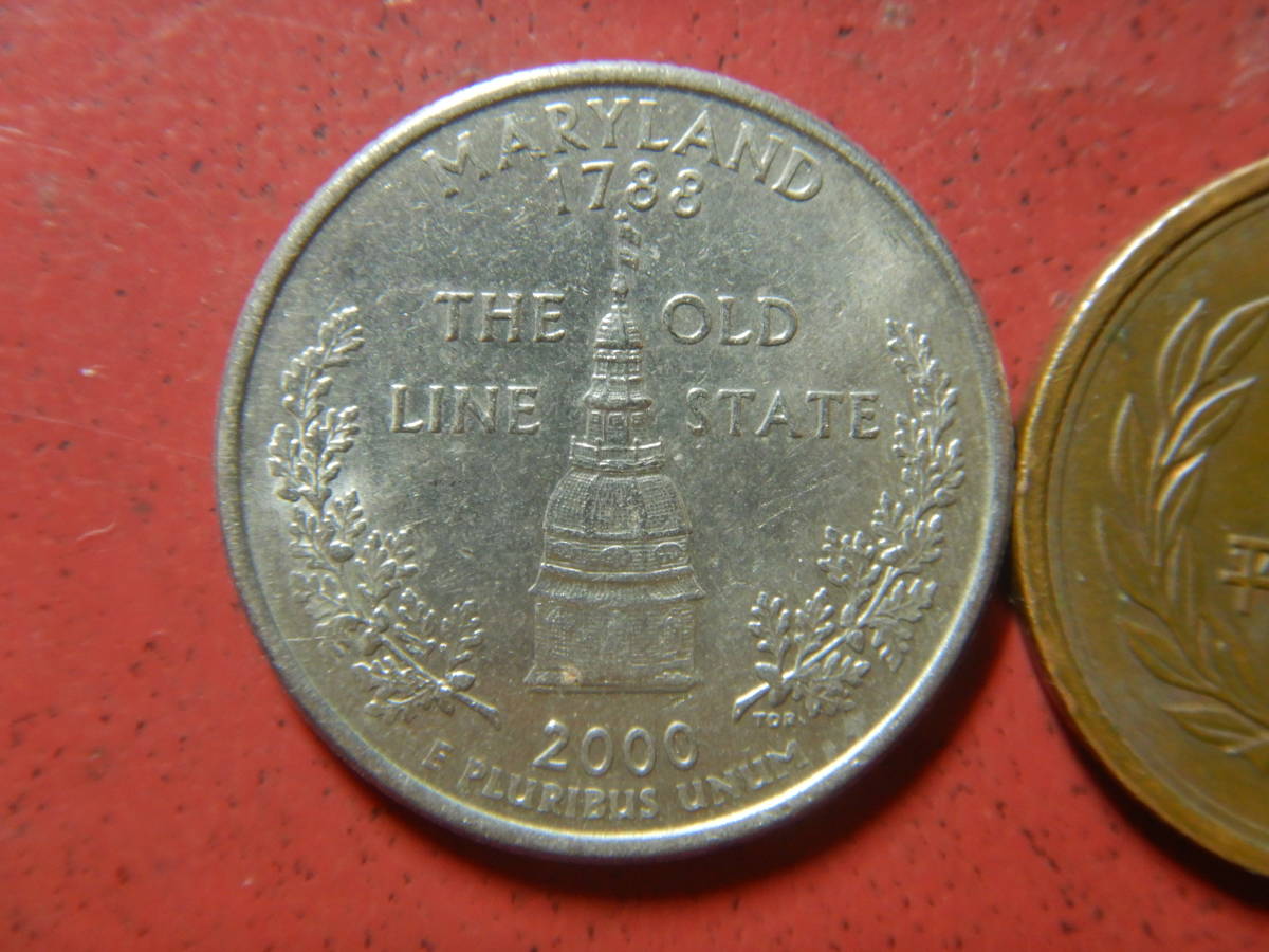 外国・USA／ワシントン２５セント白銅張り銅貨：メリーランド州（2000年D）　23120502_画像1