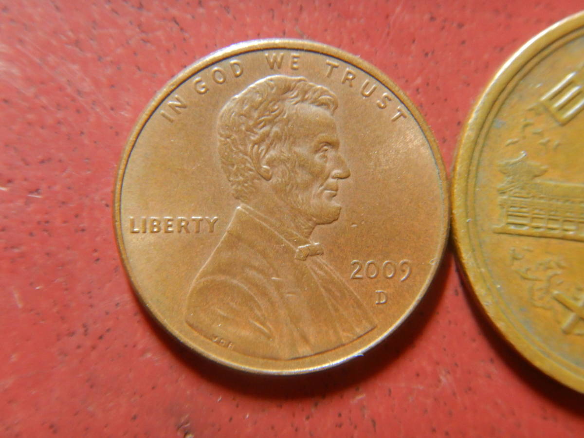 外国・USA／リンカーン１セント銅張り亜鉛貨（2009年D）　231216_画像2