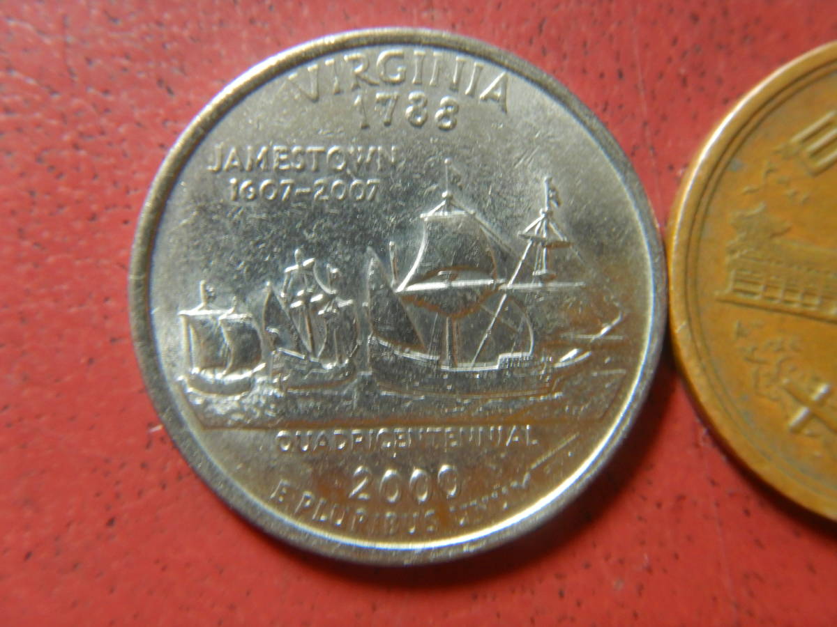 外国・USA／ワシントン２５セント白銅張り銅貨：バージニア州（2000年D）　231217_画像1