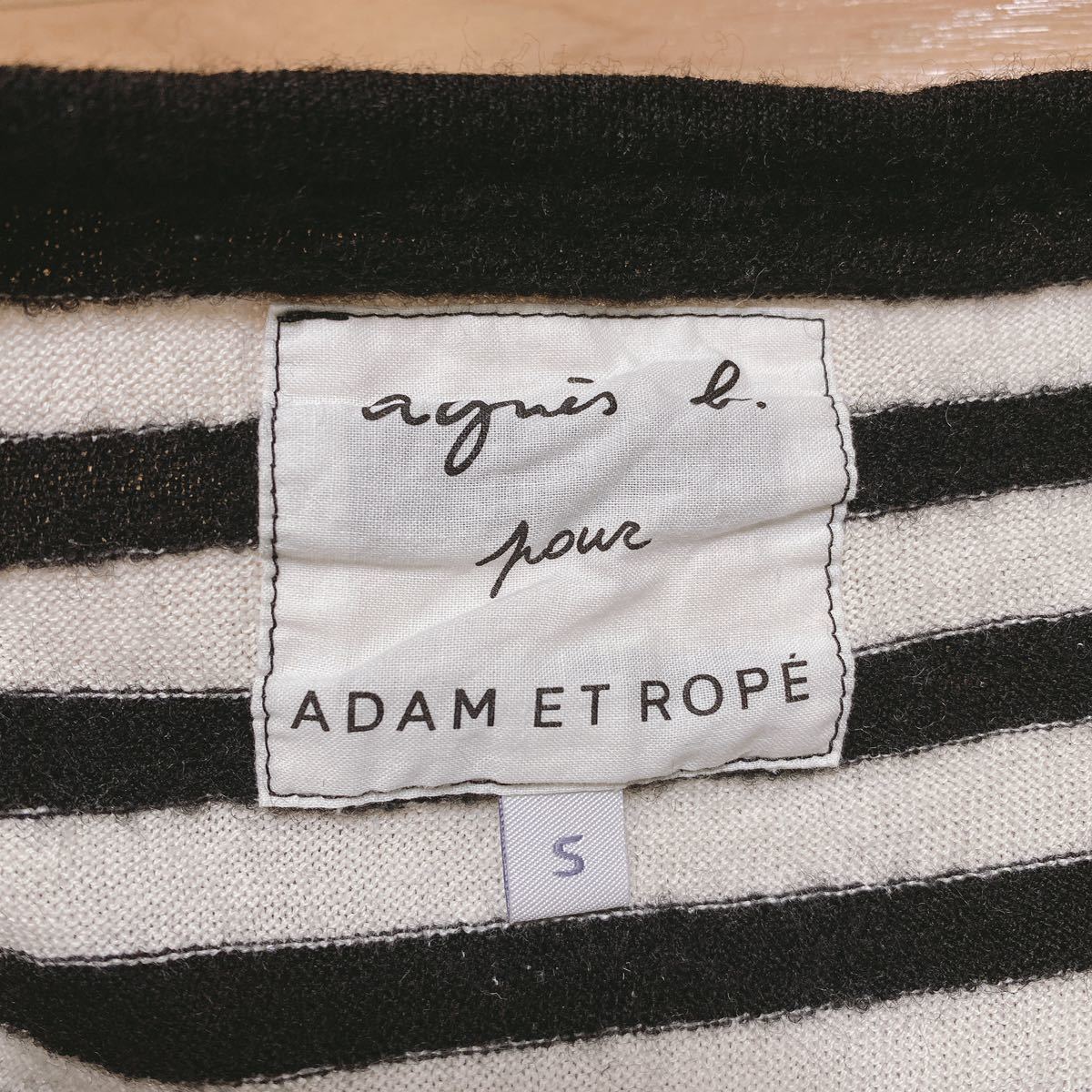 # made in Japan agnes b. × ADAM ET ROPE# special order wool . border cut and sewn # lady's S white black # Agnes B Adam et Rope tops 