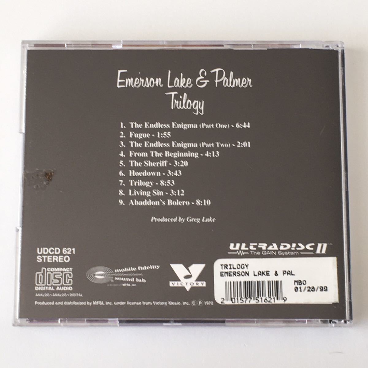 レアロックCD Emerson, Lake & Palmer “Trilogy” 1CD MFSL(Victory) 24K アメリカ・オリジナル盤_画像3