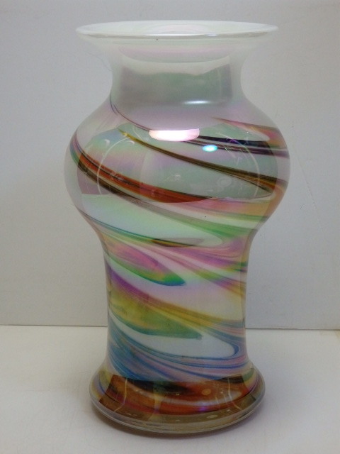 B-1◇ガラス製 花瓶 手作り KAMEI GLASS カメイガラス 花器 花入れ フラワーベース 高さ約30㎝_画像2