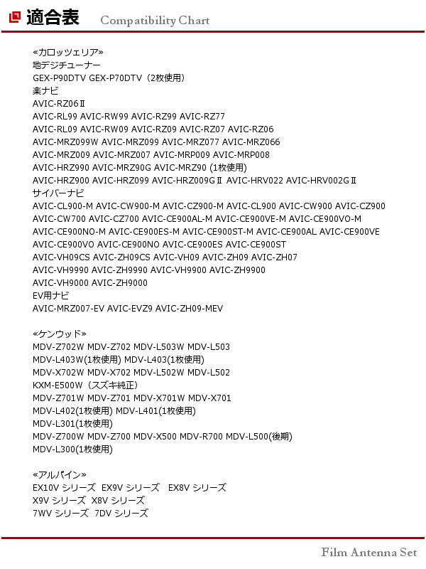 ■□ GEX-P90DTV カロッツェリア 地デジ フィルムアンテナ 両面テープ 取説 ガラスクリーナー付 送料無料 □■_適合表 フィルムアンテナ