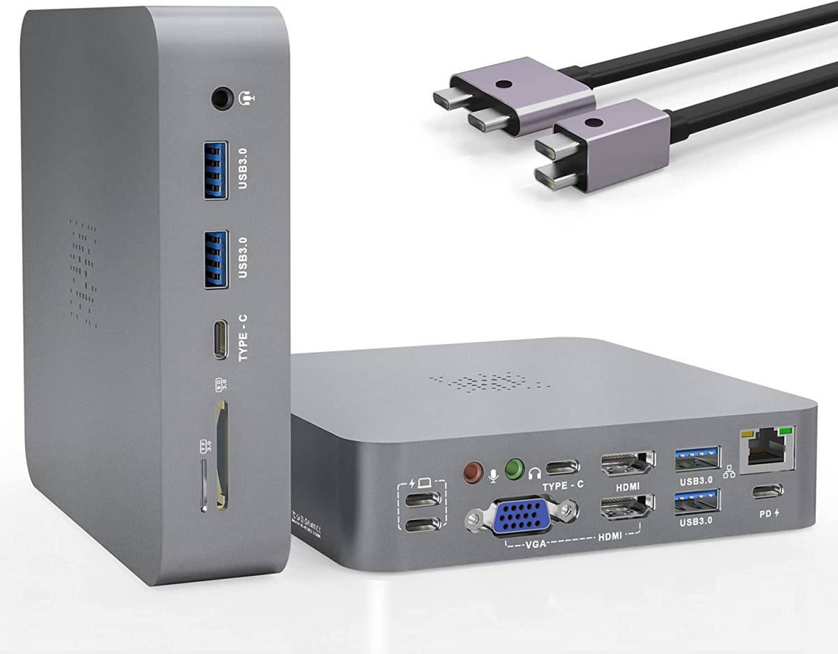 送料無料　MacBook Pro/Air専用 USBC to 2×HDMI +VGA1000Mb/s RJ45 PD充電2×USB-C 3.1、4×USB 3.0、3.5mmオーディオ/マイクSD/TF付き_画像1